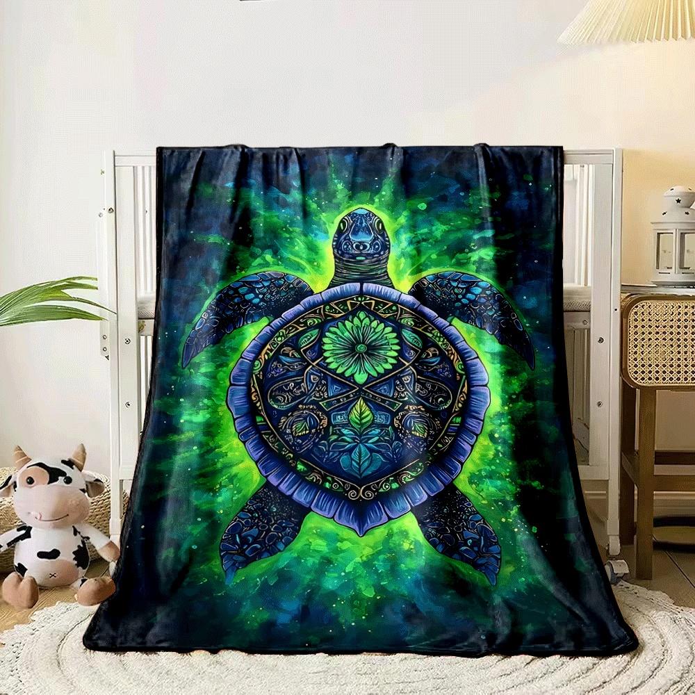 A Colorful Sea Turtle with Intricate Floral and Geometric Shell Designs. for All Seasons Blanket Lunch Break Throw Gift