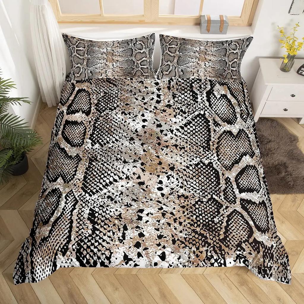 Snake Skin Duvet Cover Set Snake Scale Bedding Set FullWild Reptile Comforter Cover Tropical African Safari Animals Quilt Cover