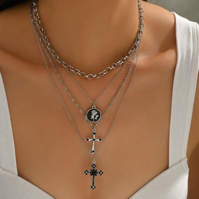 Long Necklace Personalized Cross Jewelry Light Luxury Niche Stacked Pendant Neck Chain Women's Sweater Chain