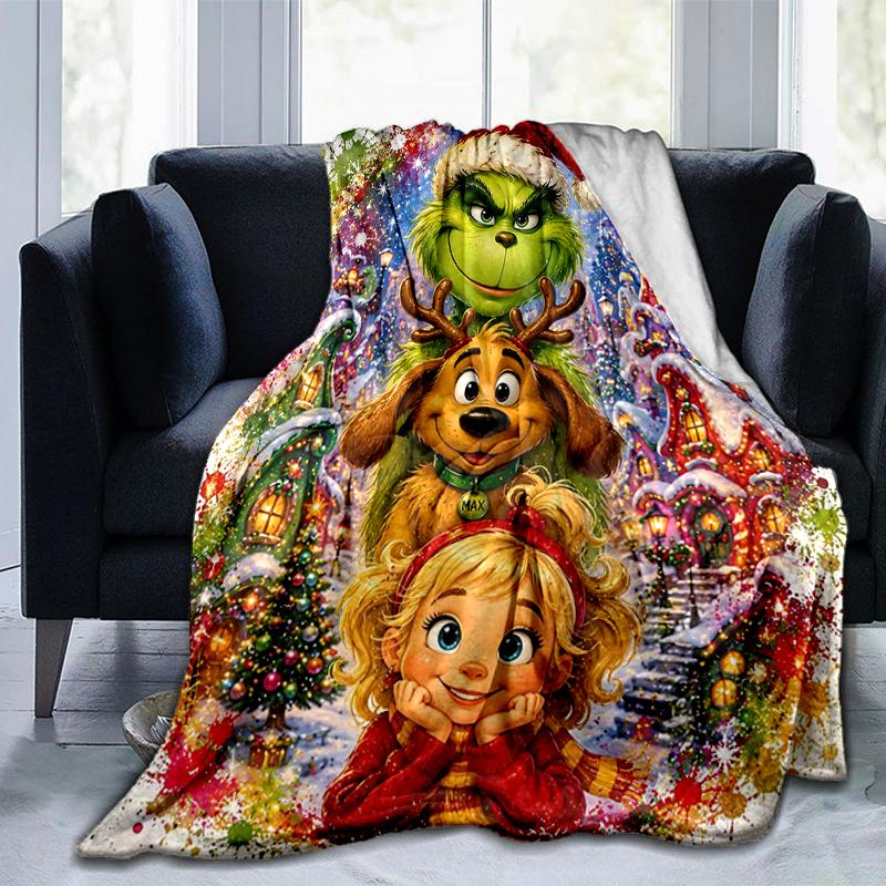 1 Pieza Manta Familiar Navideña del Grinch Suave Y Cómoda Casual Cálida Camping Viaje Regalo de Navidad Halloween M921634