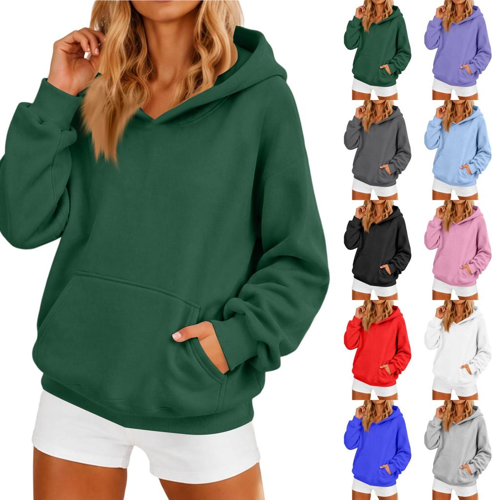 Women's Loose Fit Hoodie Sweatshirt Color Casual Pullover