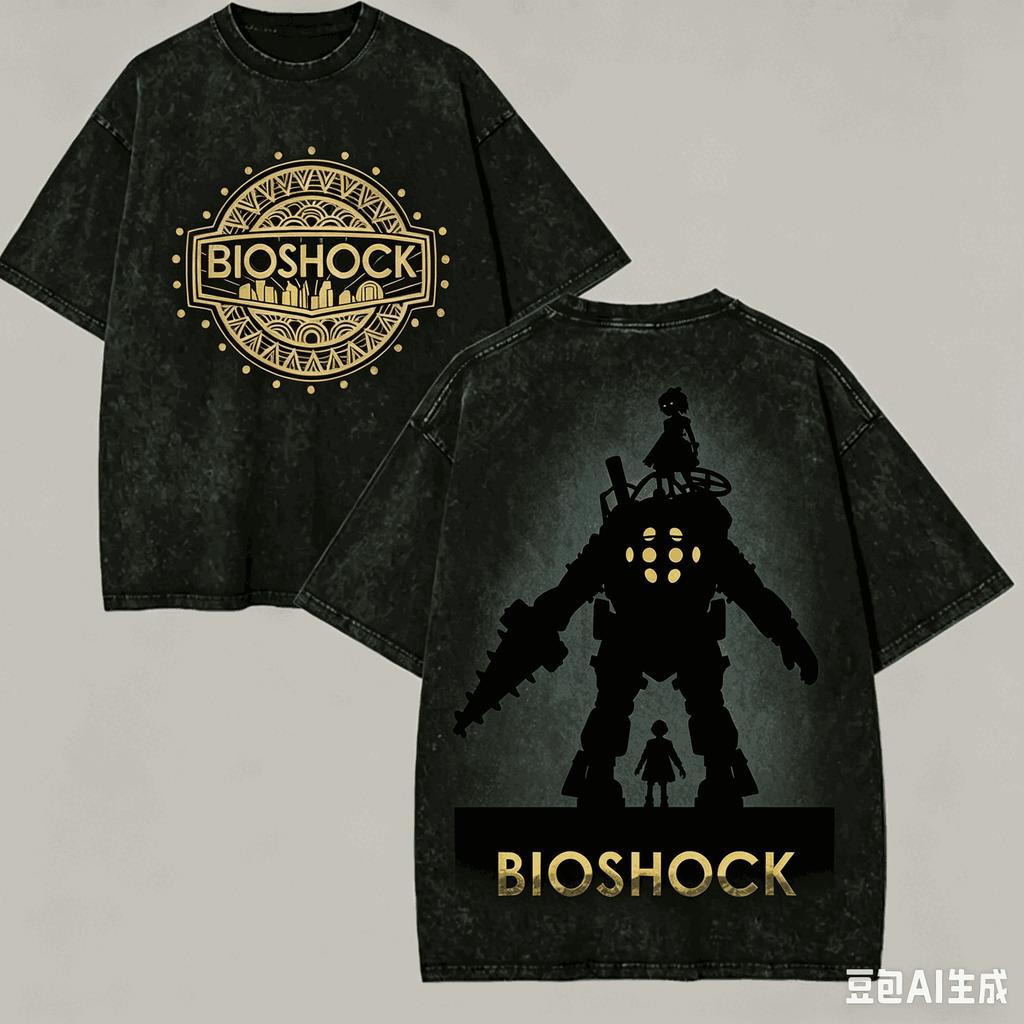 BioShock Washed T-shirt Anime Lover Harajuku New Model Oversized Vintage Loose Streetwear Classic Unisex high quality Couples