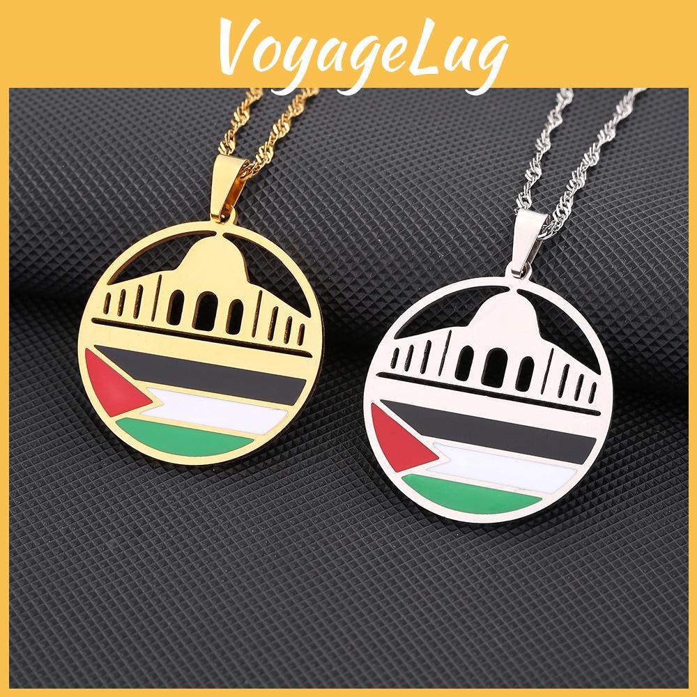 Ethnic Style Aksha Mosque And Palestine Pendant Necklace For Men And Women Stainless Steel Jewelry