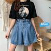 WTEMPO Big Pocket High Waist  Loose Wide Leg A-line Denim Shorts Women Casual Street Wear Party