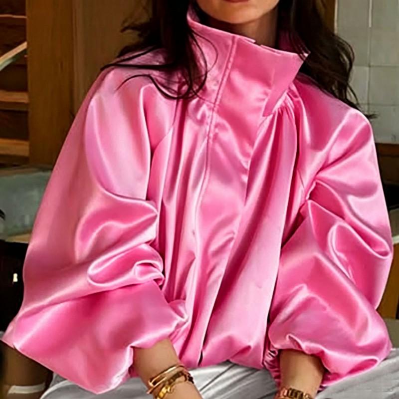 Womens Satin High-Neck Oversized Jacket With