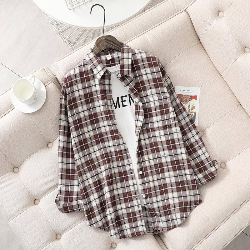 Women's Retro Plaid Flannel Shirt - Korean Style Cardigan Jacket for Spring & Autumn