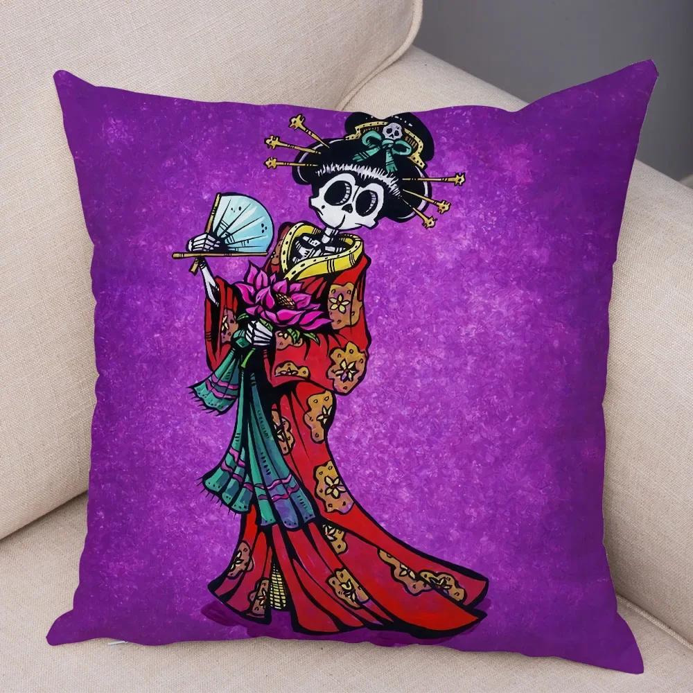 Capa de Almofada de Desenho Animado Fofa Colorida Caveira Fronha Carro Sofá Decoração para Casa