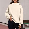 Women's Fashion Solid Color Long Sleeve Loose Slit Half Turtleneck Pullover Sweatshirt Top