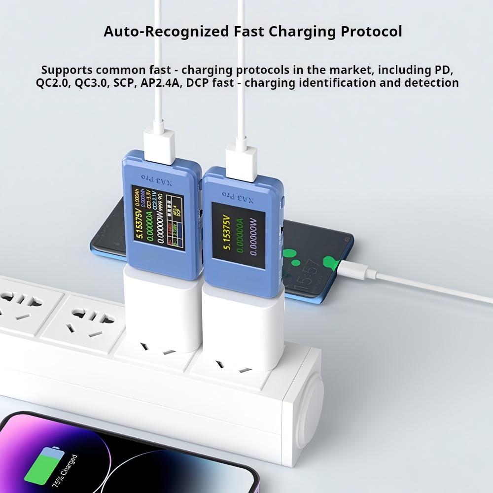 1.77" TFT Color Digital Voltmeter Ammeter Power Meter 4-24V 6.5A 156W, USB Tester with PD/QC/SCP Fast Charge Protocol Detector