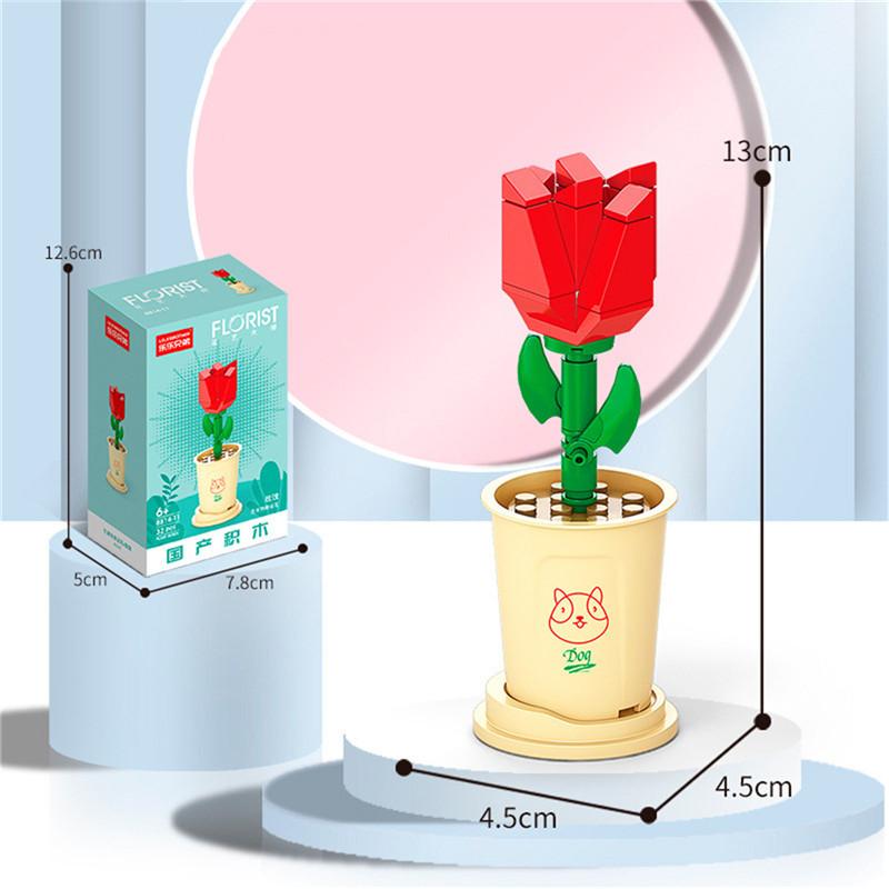 Building Block Bouquet 3D Model Toy Lucky Mini Flowers DIY Assembly Brick Home Decoration Plant Potted Kids Educational Toy Gift
