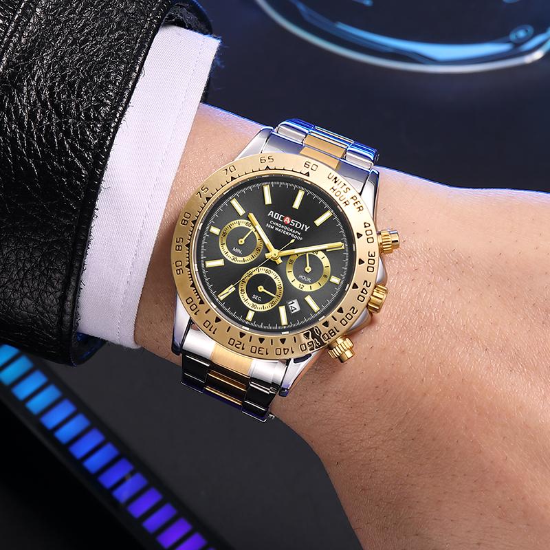 Quarzuhr für Herren Business Gold Schwarz Edelstahl Mode Klassisch Luxus Multifunktional Analog Armbanduhren Reloj Hombre