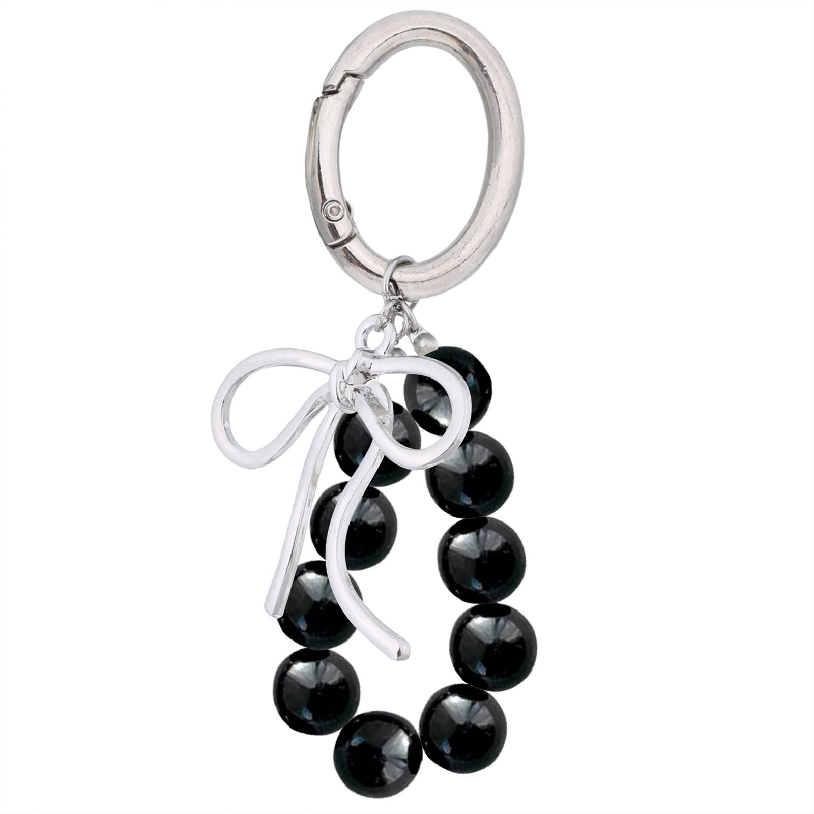 

Элегантный брелок с жемчугом и бантом, портативный брелок с жемчугом и бантом, аксессуар для сумки, стильный брелок, подвеска, сумка, орнамент чёрный