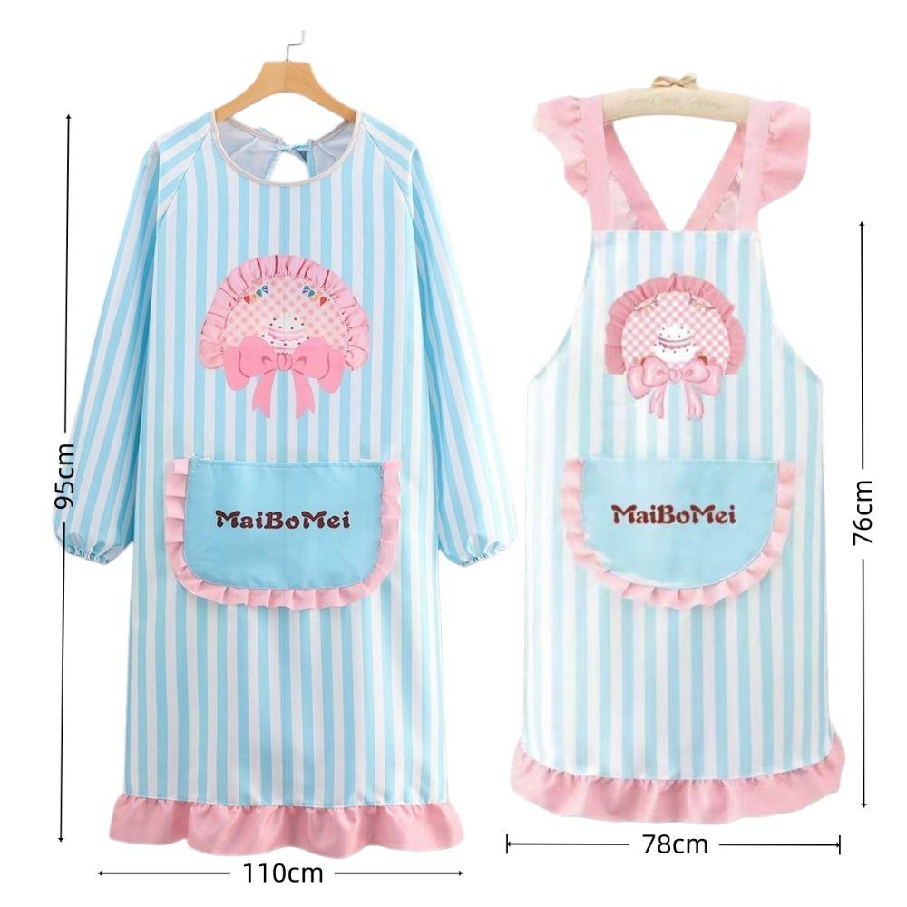 Polyester Cotton Dress Style Apron Oil-Resistant Stripes Kitchen Cover Up Waterproof Cute Bow Cake Working Clothes Kitchen Use