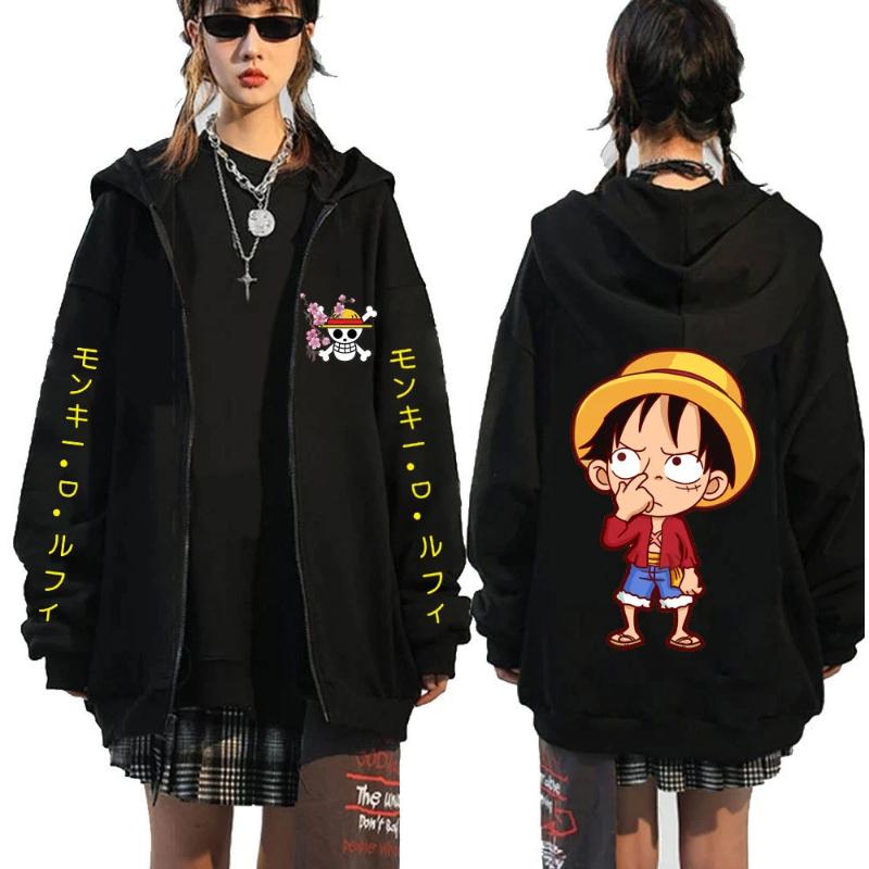 One Piece Luffy Printed Zipper Hoodie Men's Casual Hoodie Top Cardigan Coat