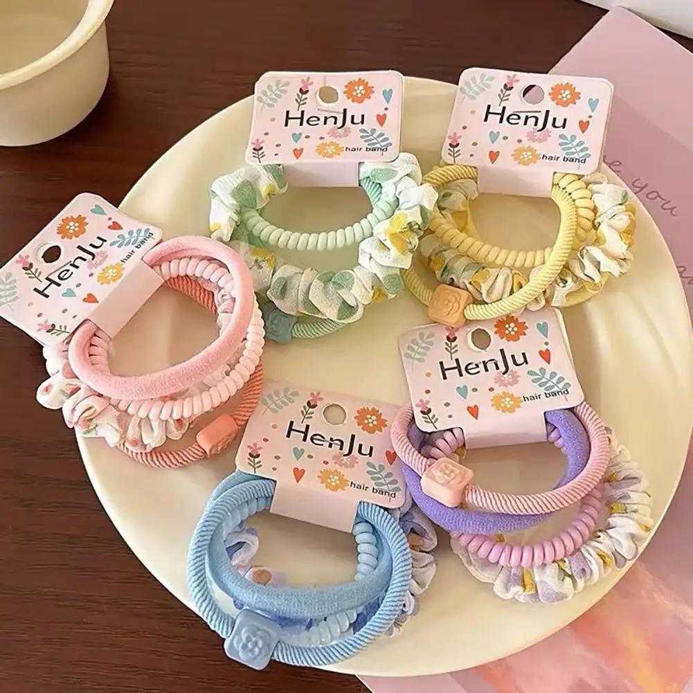 4pcs Candy Color Telephone Scrunchies for Women Highly Elastic Hair Ties Ponytail Holder Rubber Bands Teen Girls Summer Headwear