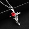 Punk Gothic Red Rose Vine Cross Pendant Necklace for Women Men Vintage Rock Cool Silver Color Cross Chain Party Jewelry Gifts