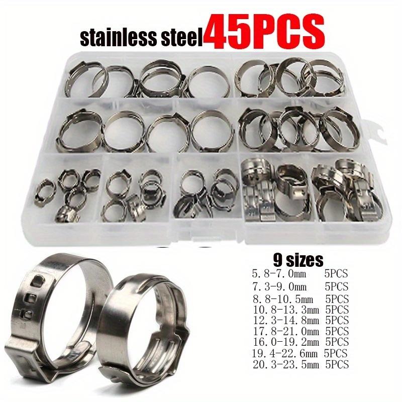 45pcs Stainless Steel Ear Stepless Clamp Worm Drive Fuel Water Hose Pipe Clamps Clips and 1PC Hose Clip Clamp Pliers.