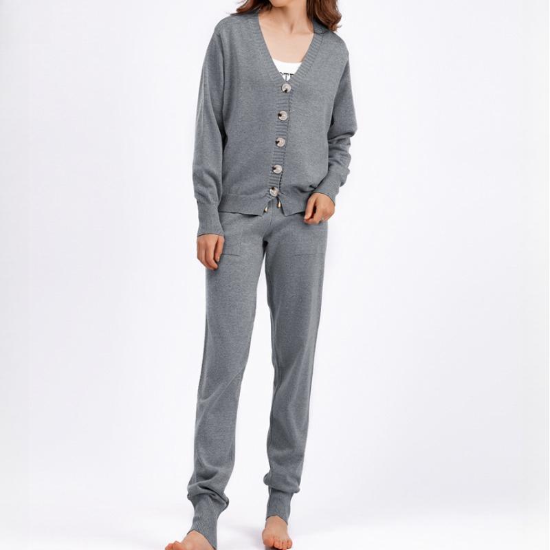 Autumn and Winter V-neck Cardigan Sweater Harlen Pants Set Solid Color Cardigan Sweater Two-piece Set