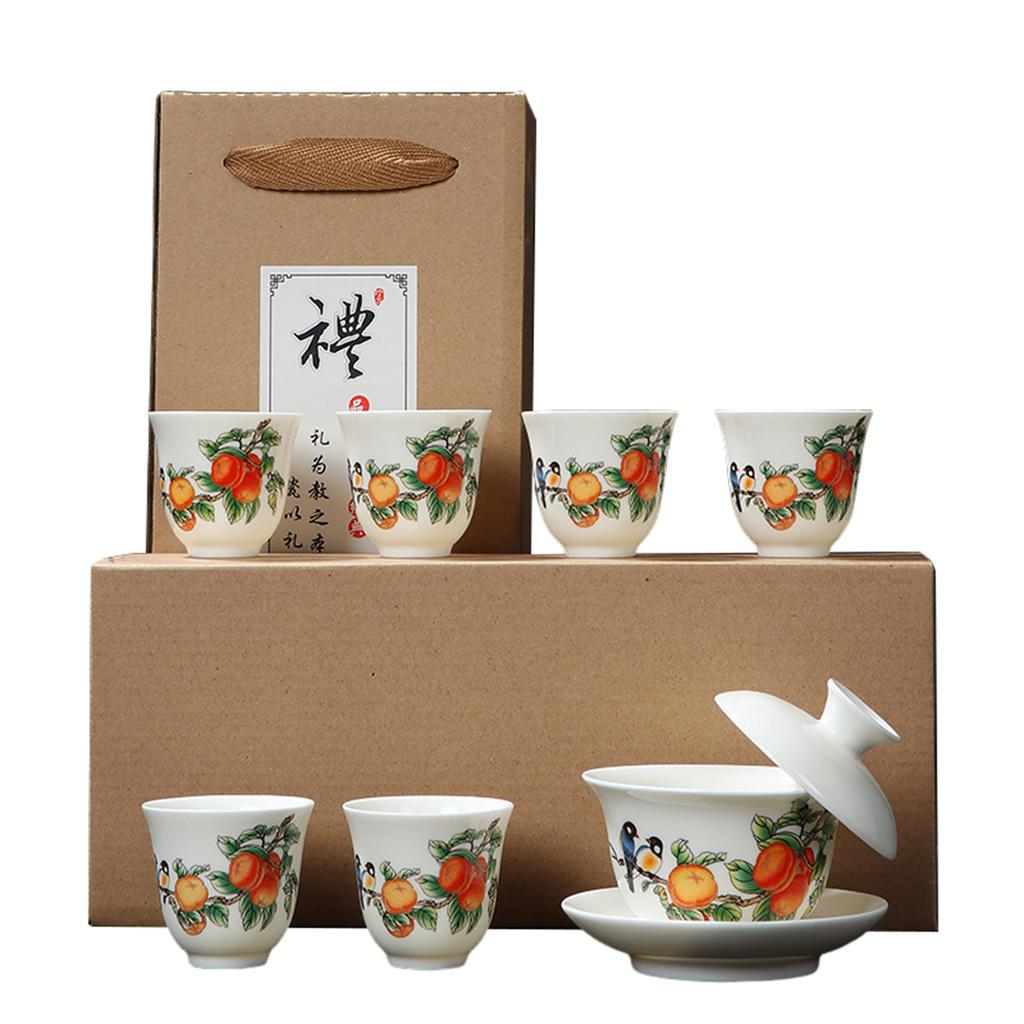 Premium Porcelain Gai Wan Tea Set For Home Traditional Chinese Brewings Household Hand Grasp Bowl Set For Household