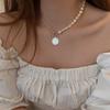 French Retro Freshwater Pearl Portrait Coin Pendant Necklace Korean Personality Versatile Neck Chain Collarbone Chain