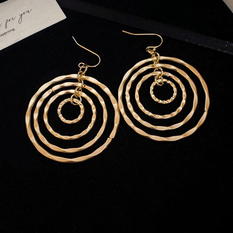 Round thread hollow multi-layer ear hook European and American exaggerated cold wind earrings light luxury high-end earrings
