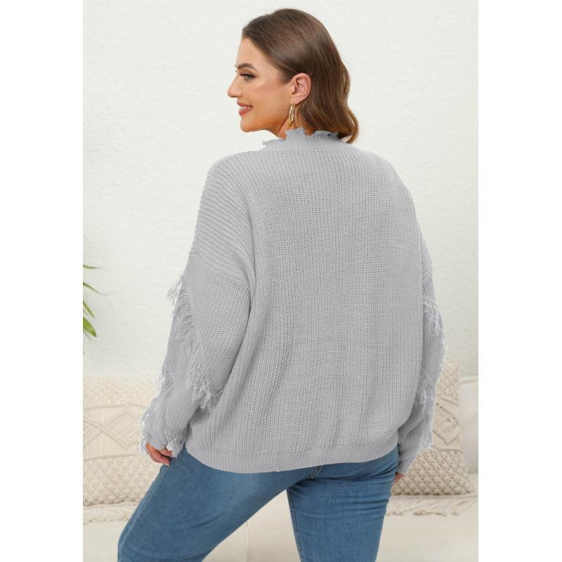 Damen Strickpullover Übergröße Damen Herbst und Winter neu V-Ausschnitt Schnurrhaare Quasten Stickerei Pullover