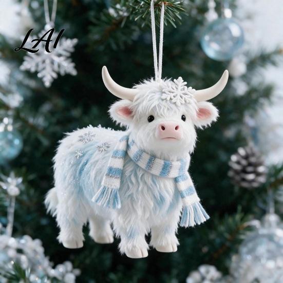 Lightweight Gifts for Friends Family Highland Yak Ornament Christmas Tree Hanging Decor Cute 2D Flat Compact Decorations Acrylic Pendant with