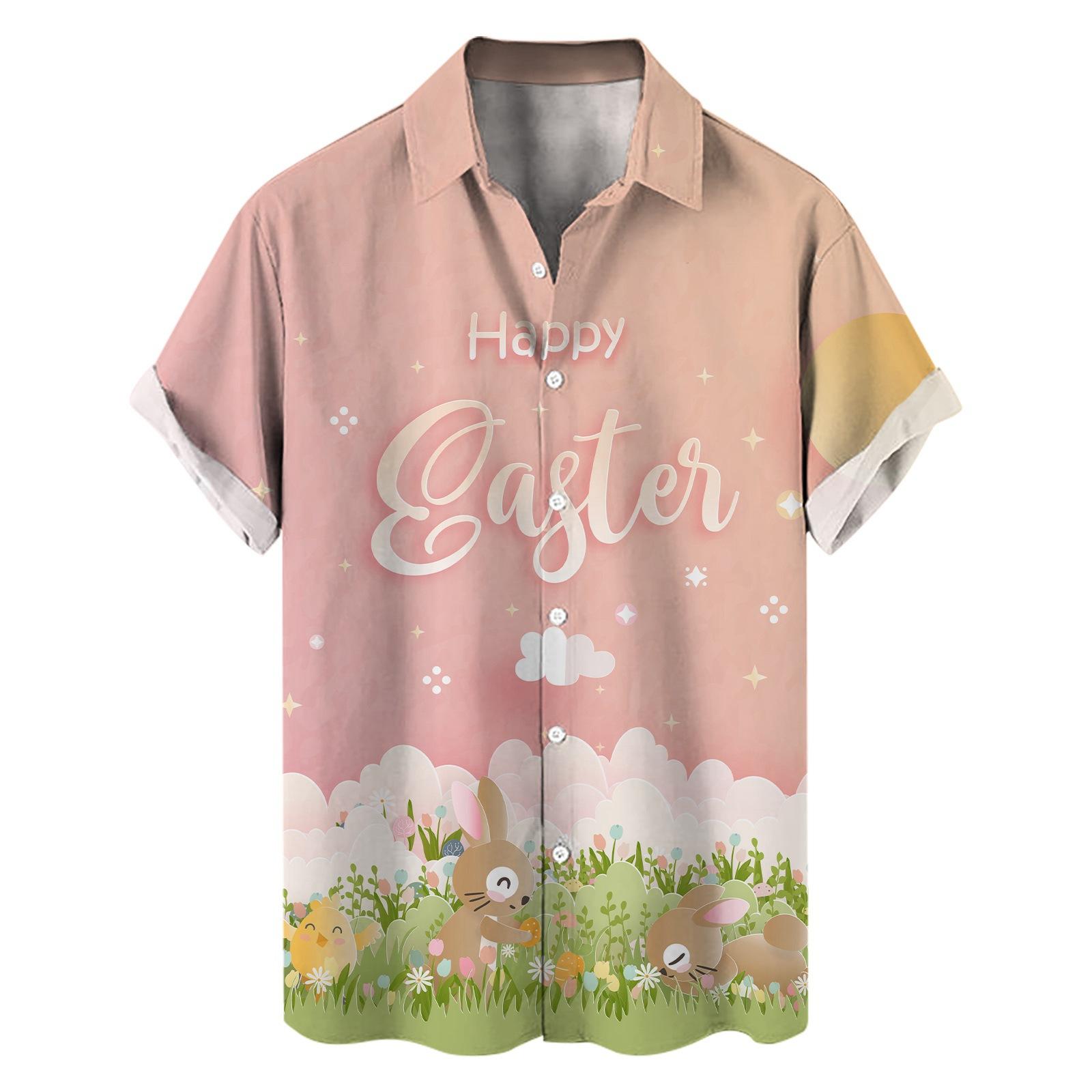 Fashion human Nieuw shirt Pasen elementen 3D digitale print heren losse trend korte mouw shirt XL