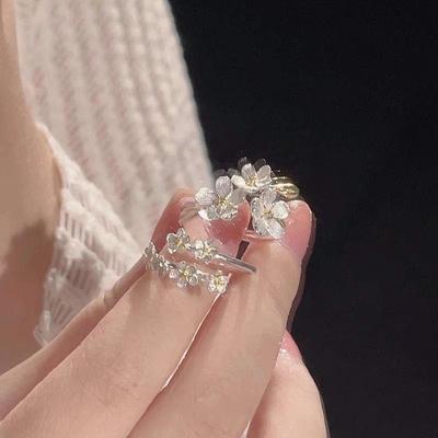 Love Heart Flower Shape Adjustable Ring For Women Simple Trendy Design Ring Fashion Jewelry Accessory