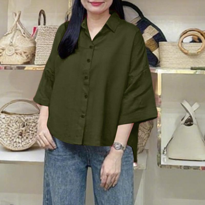 

ZANZEA Women Turn Down Collar Loose Casual 3/4 Sleeve Blouse 4XL