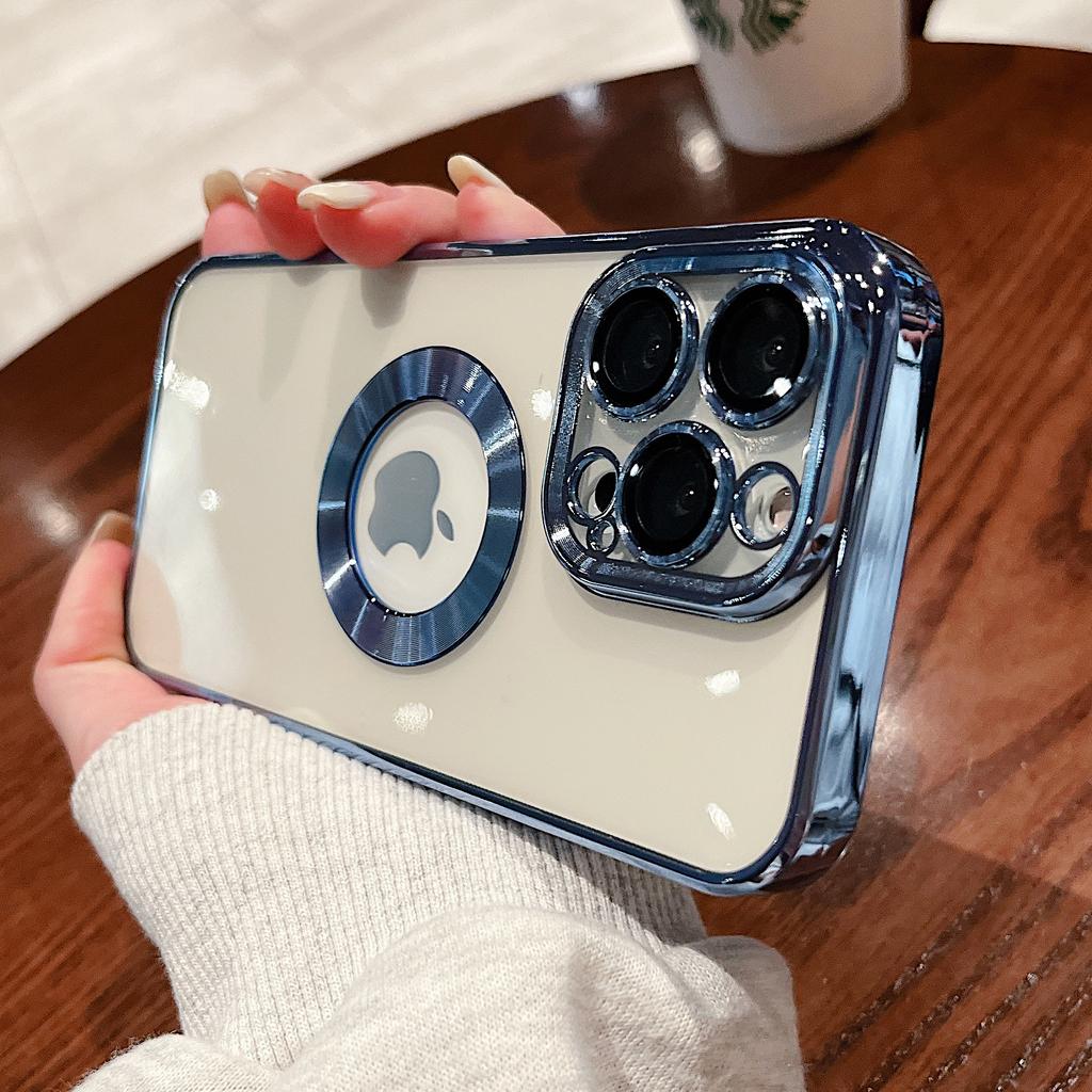 Luxury Plating Charm Logo Hole Hollow Case For iPhone 14 13 11 12 Pro XR X XS Max 7 8 Plus SE3 Soft Transparent Shockproof Cover