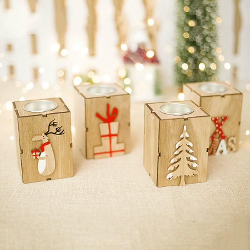 Candlestick Candle Holder Wooden Candelabrum Christmas Mini Creative Beautiful Table Santa Claus