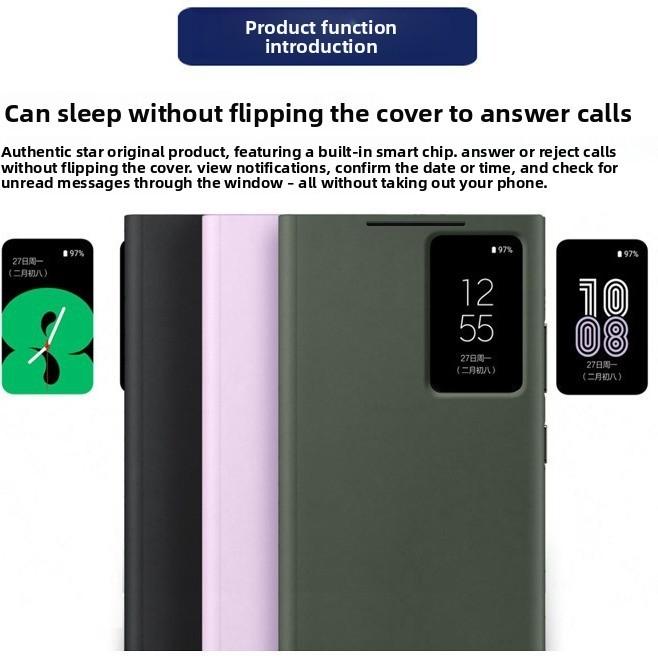 Funda Cartera de Cuero tipo Flip para Samsung Galaxy S23 Ultra con Ventana Inteligente para Uso de Negocios y Moda