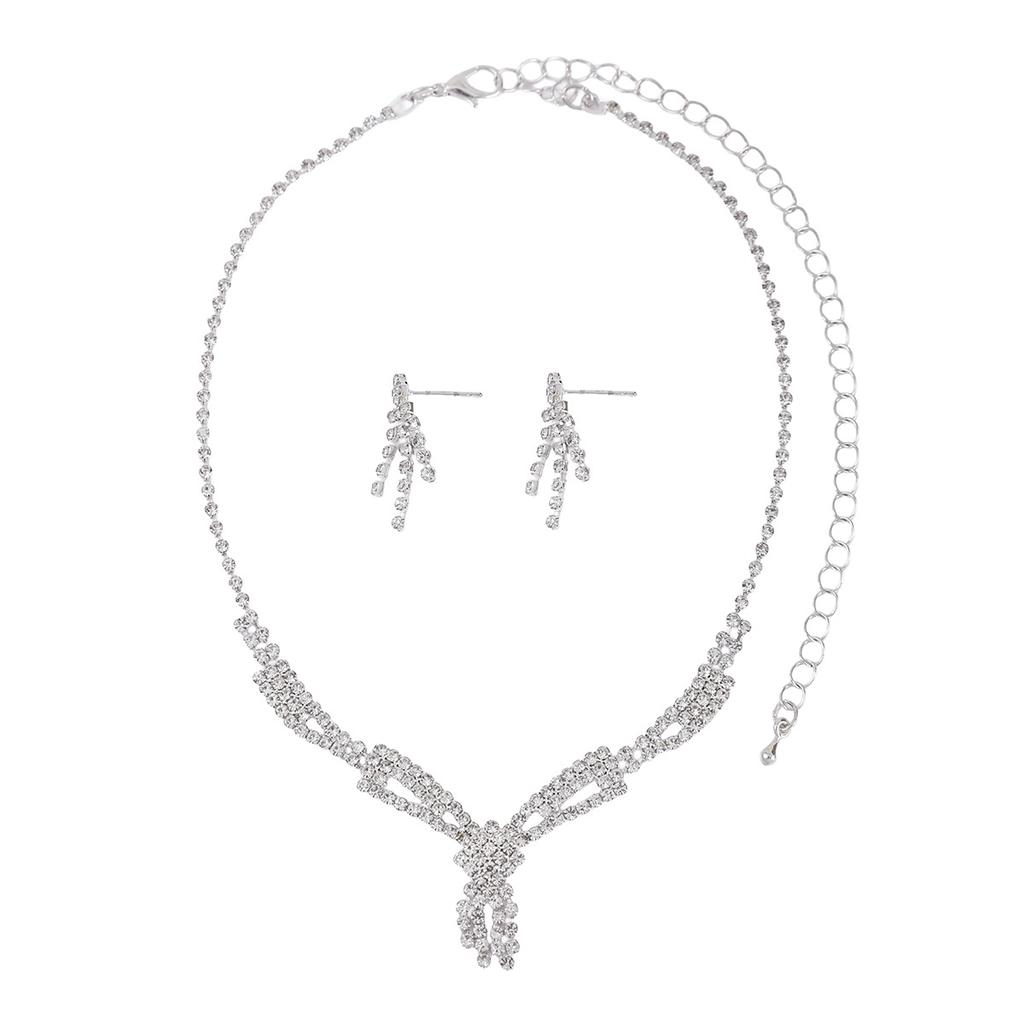 Ladies' Temperament Luxury Rhinestone Necklace Earrings Two-piece Set High-end Bridal Jewelry Set Necklace 2026
