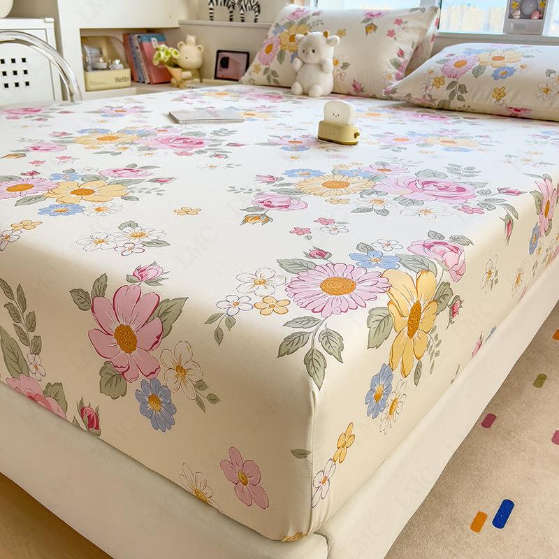 100%Cotton Fitted Bed Sheet Flower Printed Bed Sheet Single/Queen/King Size Fundas De Comfortable Fitted Sheet