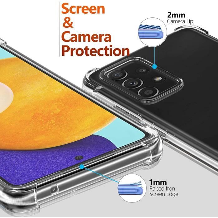 Coque pour Samsung Galaxy A52 4G&amp;5G + 2 Pièces Verre Trempé Protection écran [Housse Transparent Silicone] [10X Anti-Jaunissement] [