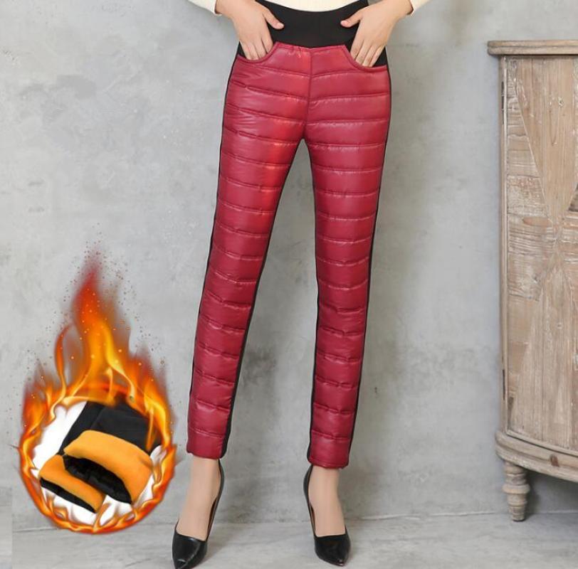 Winter Women Down Pants Plus Size Velvet Trousers Thickening Slim Thermal Female Warm Legging