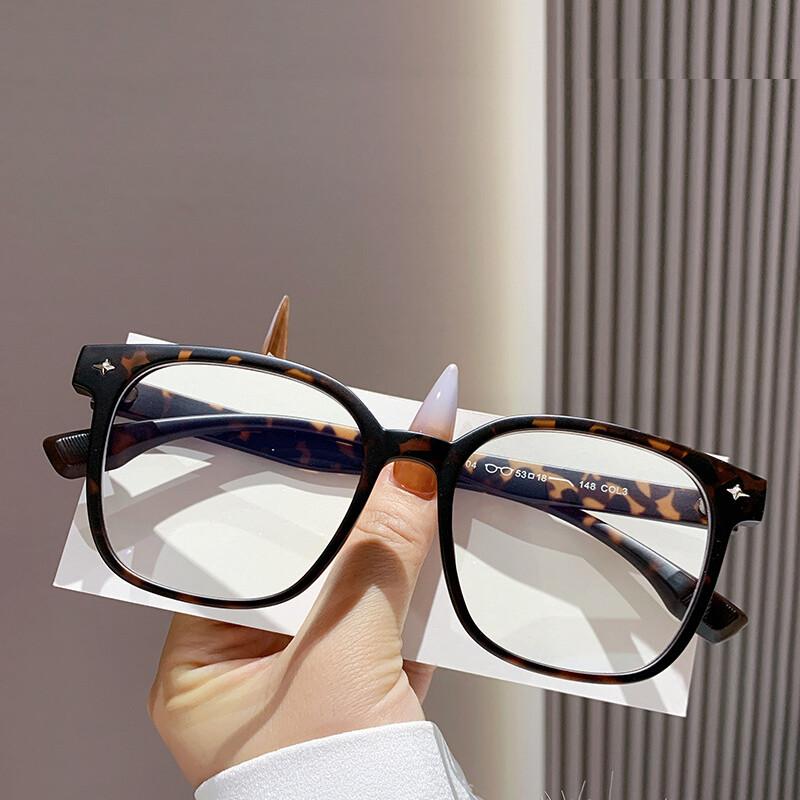 Unisex Square Plastic Frame Reading Glasses Anti Blue Light Clear Glasses Ultra Light Leopard Eyeglasses For Back To School