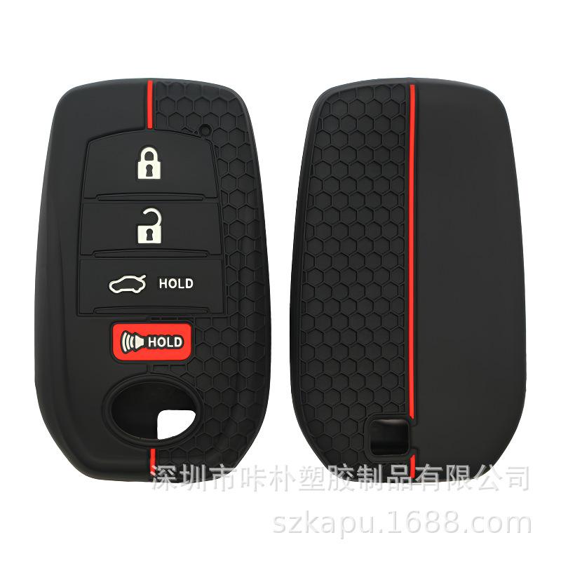 Toyota Tundra/Sienna 4-Button Remote Honeycomb Silicone Key Cover - Red Black with Red Outline (Undotted)