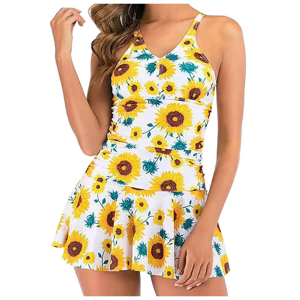 Women's Fashion Sexy Bikini Print Skirt Hem One-Piece Swimsuit