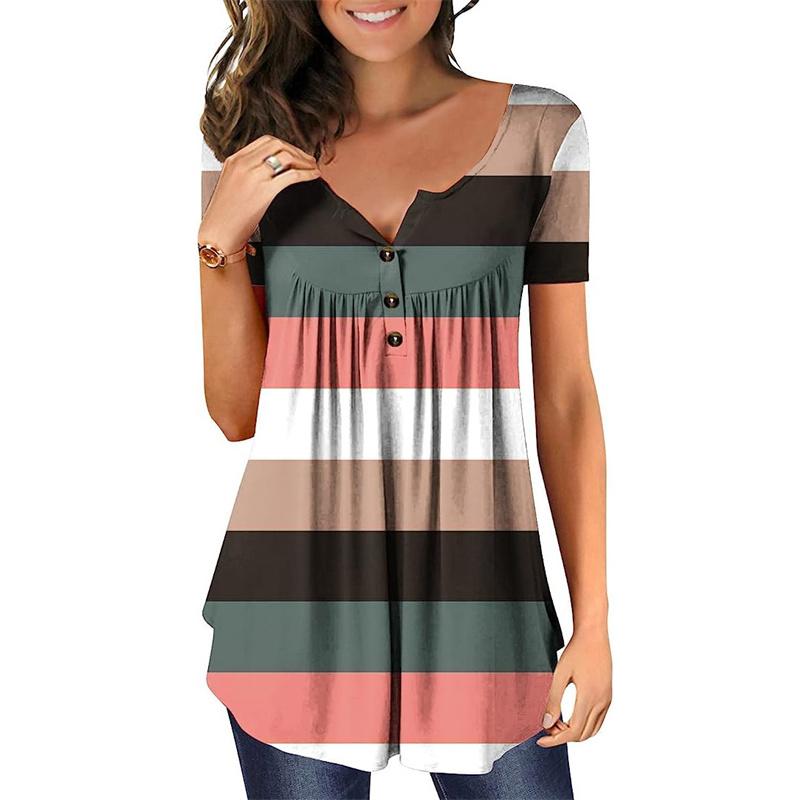 

Летняя женская футболка с короткими рукавами и цветочным принтом на пуговицах 3D, женский топ больших размеров S