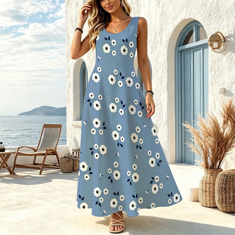 Long Sleeveless Loose Tank Dress,Lightweight Breathable Beach Vacation Dress,Elegant for Daily Casual & Vacation