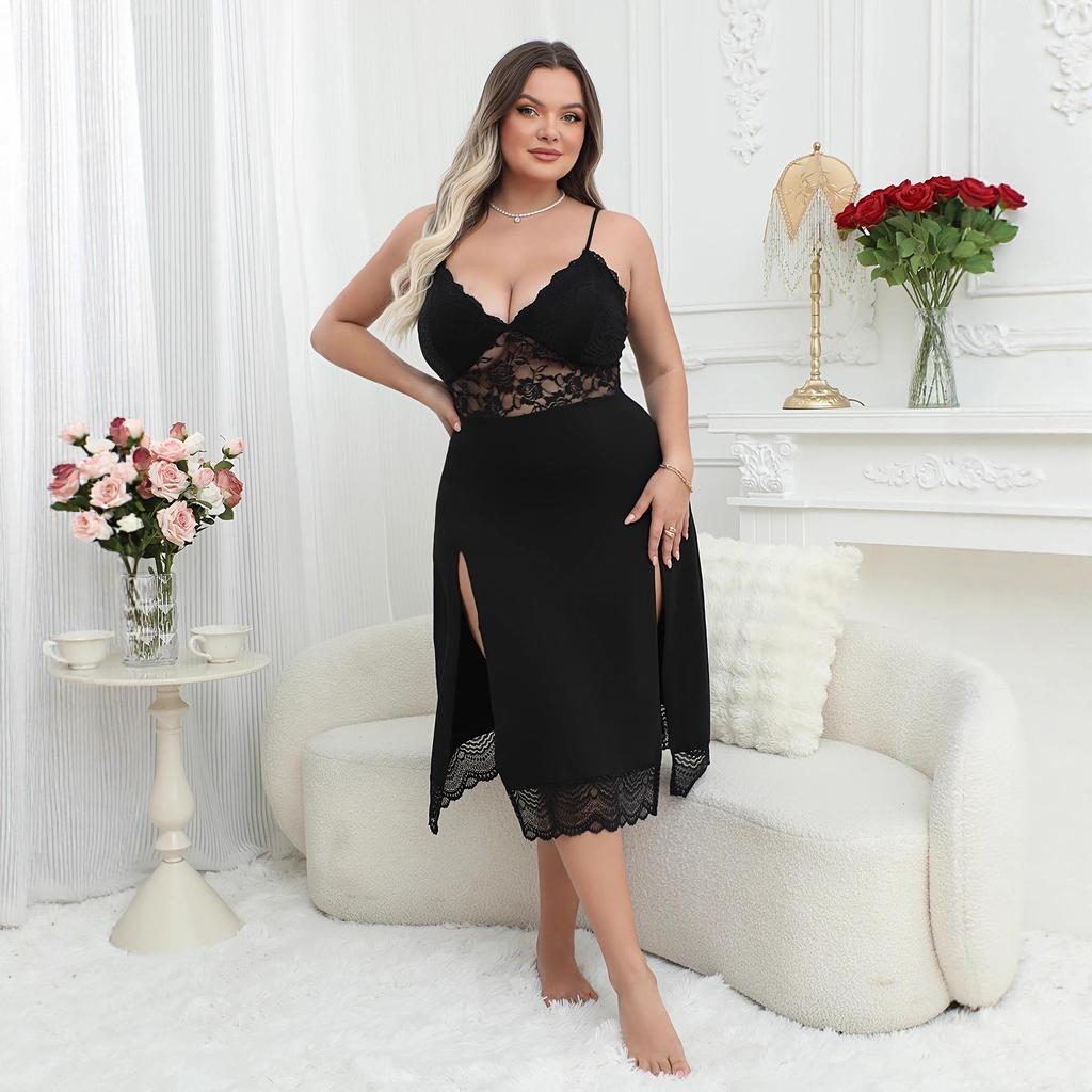 European & American Women's Plus Size Lace Camisole Dress - Sexy, Casual, Mini Nightdress