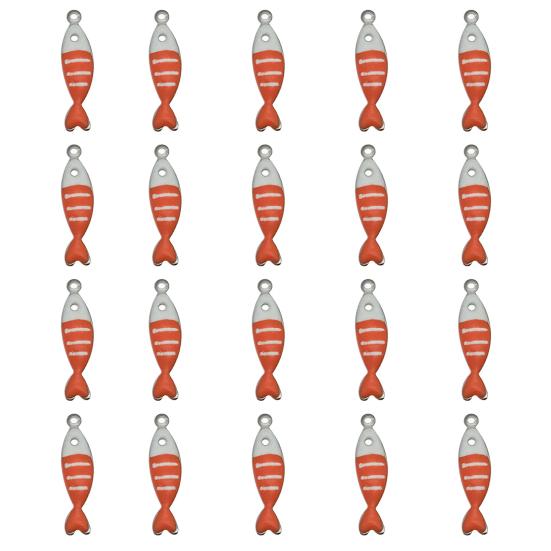 20Pcs Enamel Fish Charms Stainless Steel Fish Pendants Double-sided Striped Mini Fish Charms for DIY Jewelry Making Earring Necklace Bracelet Keychain