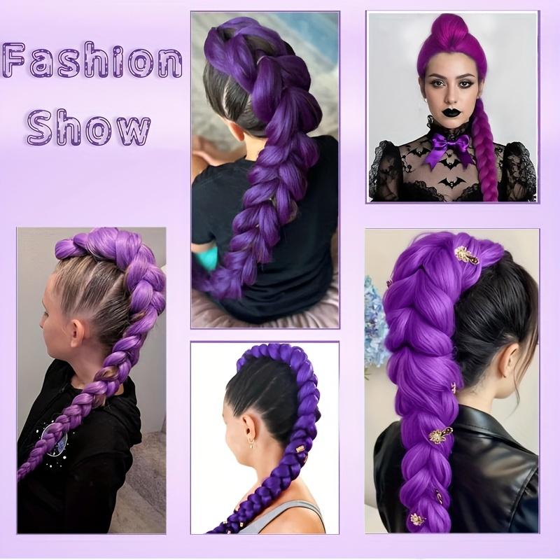Cozi lungi mov Extensii de păr pentru Cosplay Păr sintetic pentru împletit Coadă de cal ușor de prins cu clips pentru Costum Cosplay Halloween