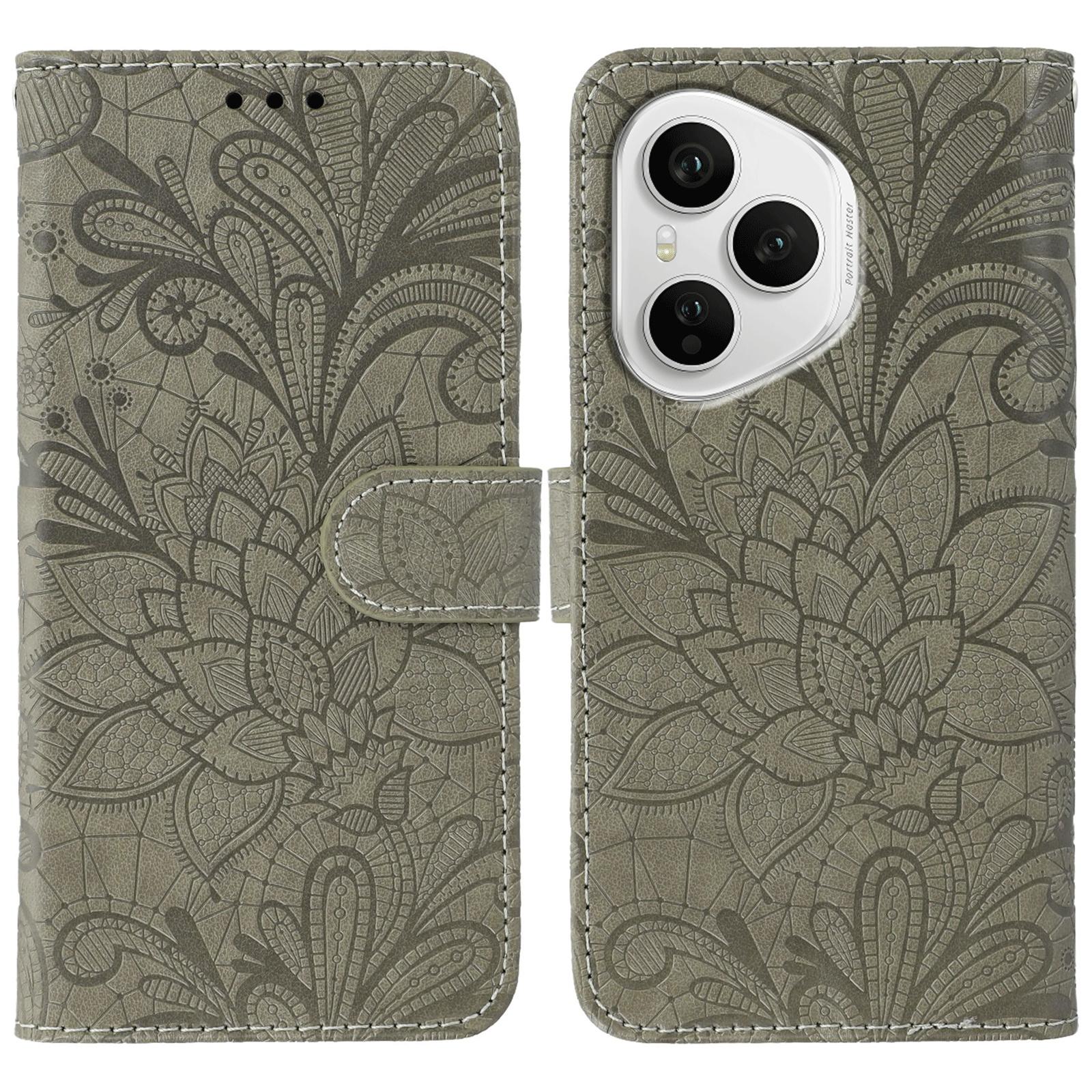 

Для Honor 400 Pro 5G (Глобальный) Чехол Кружевные цветы из ПУ кожи Флип-кошелек Чехол для телефона с ремешком на запястье Grey