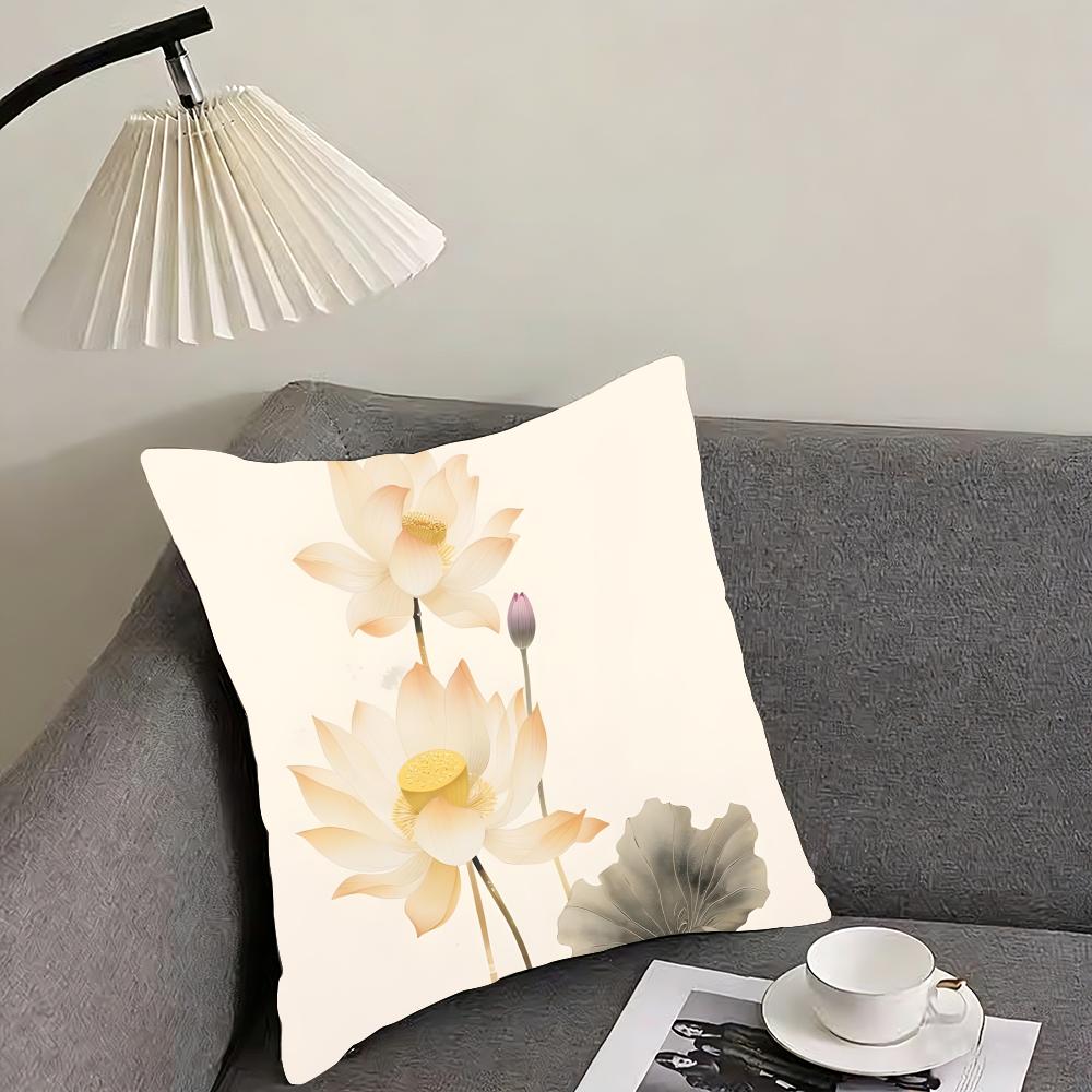 

Golden Lotus Luxury Cushion Cover Pillowcase Ultra Soft Skin Friendly Fabric Cloud Like Comfort Concealed Zipper 30x30cm