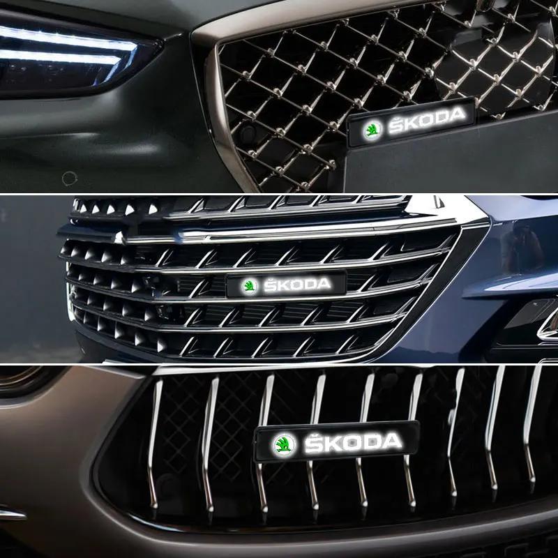 AHUQ1 Car Front Cover Grille Lamp Emblem Decor Lightings LED Light For Skoda Fabia Octavia Karoq Kodiaq Superb Rapid Citigo Scale A7