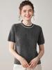 Women's Cashmere Color Block Short Sleeve Round Neck Loose Cable Knit Sweater