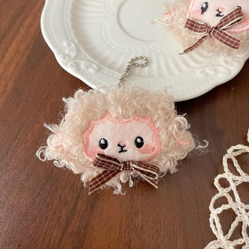 Soft Fluffy Plush Sheep Keychains Cute Embroidery Fruit Bow Design Great For Backpack Decor Gifts For Kids And Friends